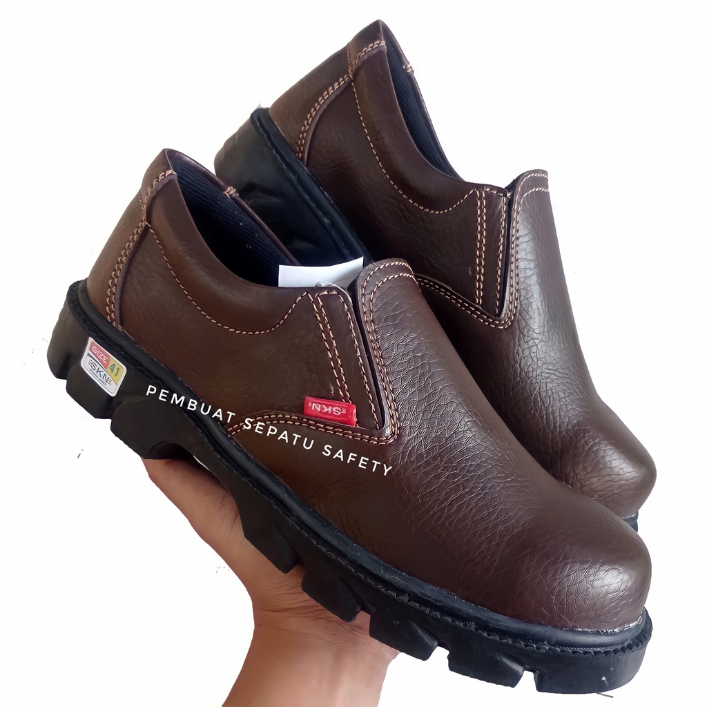 Sepatu Safety King Skn Kickers Fantofel Coklat Ujung Besi Keselamatan Kerja Pabrik Proyek Pom Bengkel Kantor Fasion Terbaru Terlaris Sepatu Bahan Impor