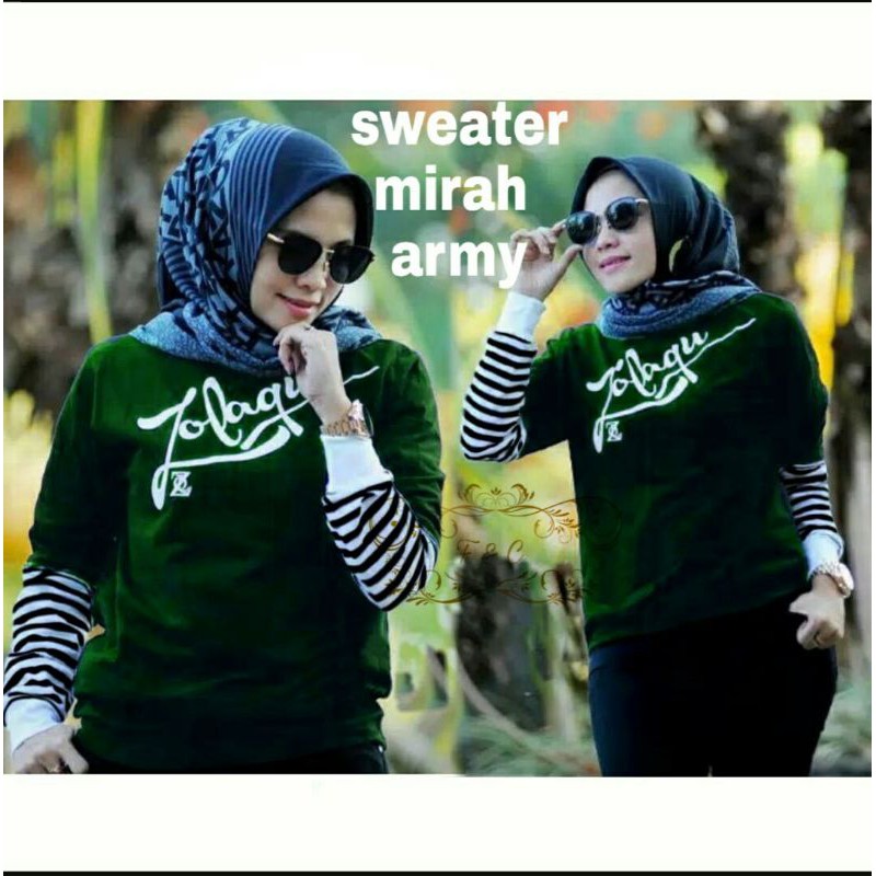 Atasan Sweater Wanita Kombinasi Baby Terry &amp; Salur Modis