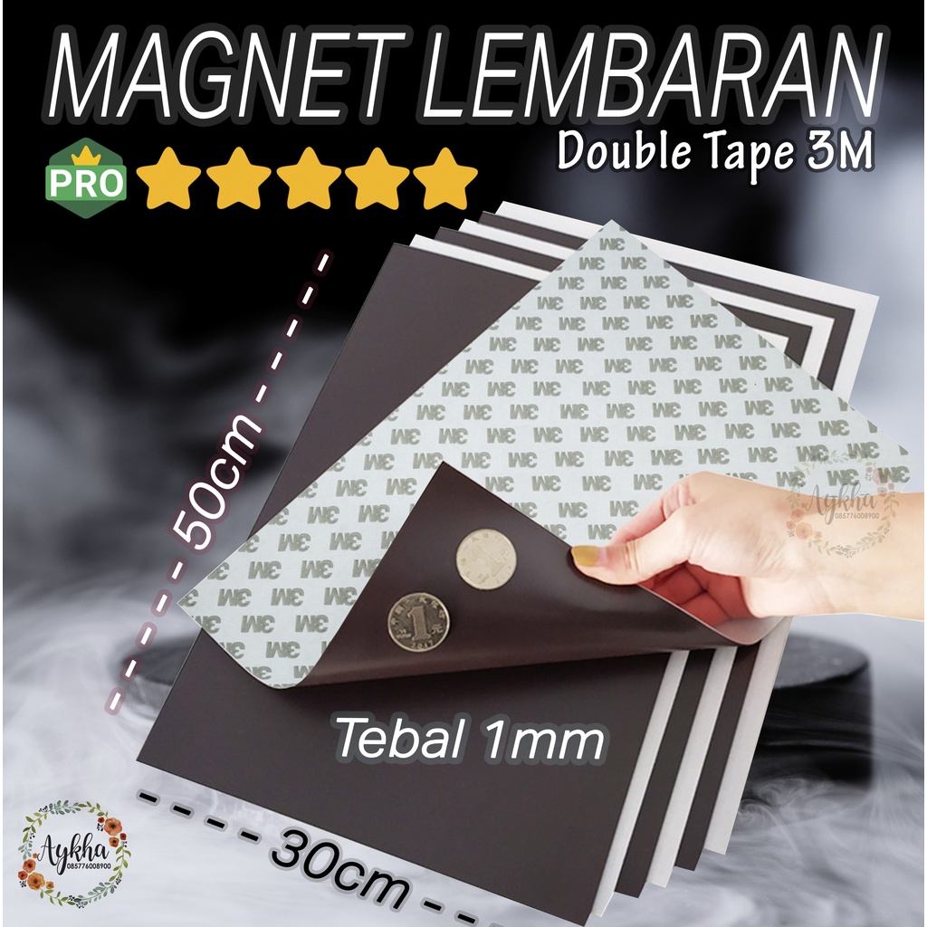 MAGNET Sheet Lembaran Karet Tempelan Hiasan Kulkas Mobil Lem Double Tape 3M Tebal 1MM Size 30x50CM