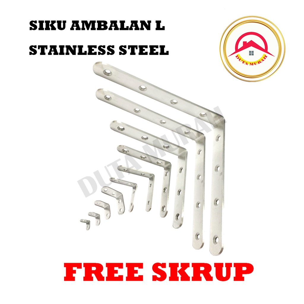 Bracket Siku Ambalan /Siku Ambalan L Stainless 8cm x 8cm &amp; 10cm x 10 cm