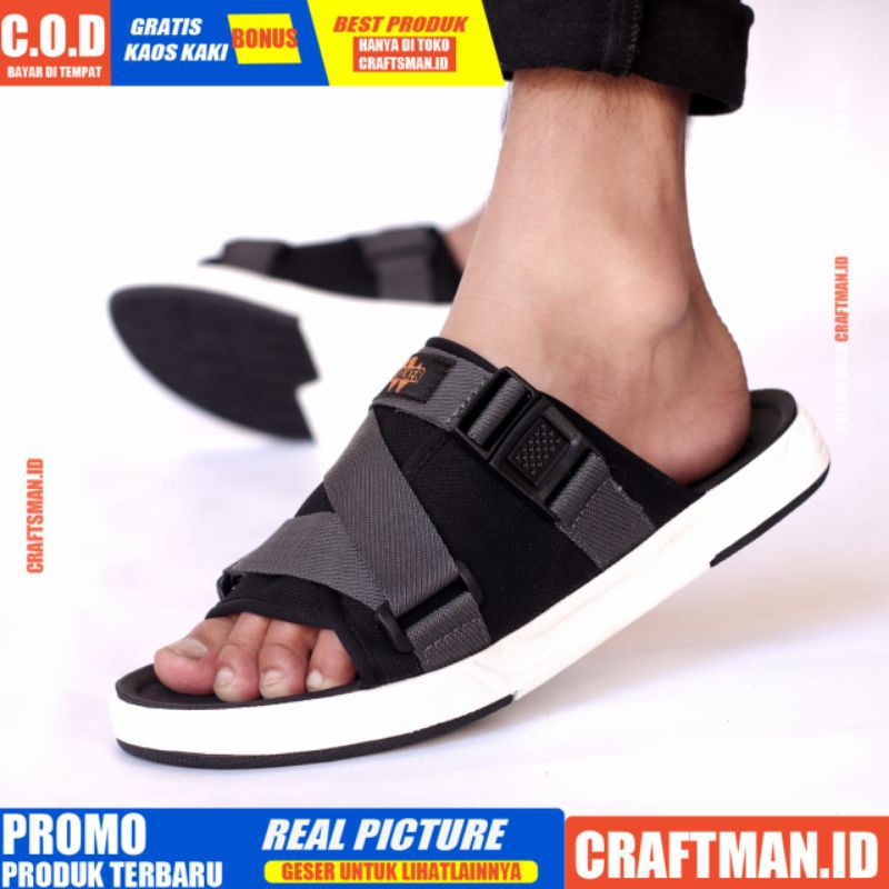 Crafts - Sandal Slide Pria Sendal Casual Slop Hitam