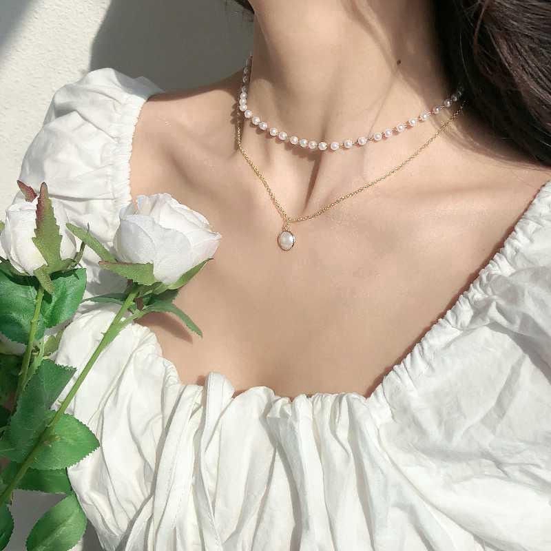 Kalung Elvina Pearl 2 Layer Neclace Kalung  Mutiara Rumbai Senior Tanpa Kalung Wanita Kalung Elvina Pearl 2 Layer Neclace