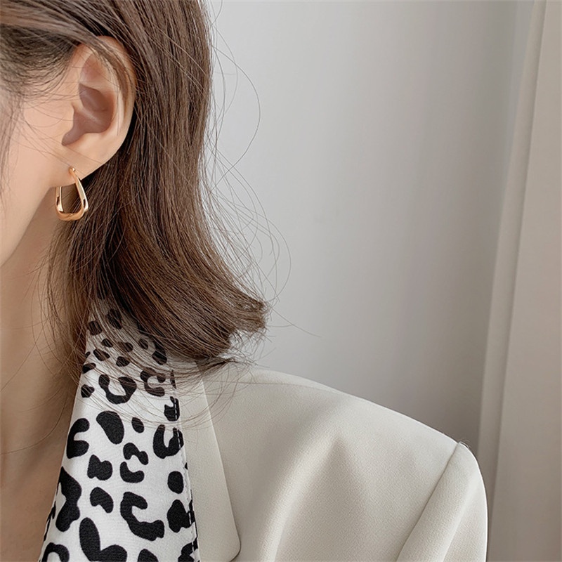 [ACKER] Anting Hoop Gaya Geometris U Square Design Frosty Untuk Wanita