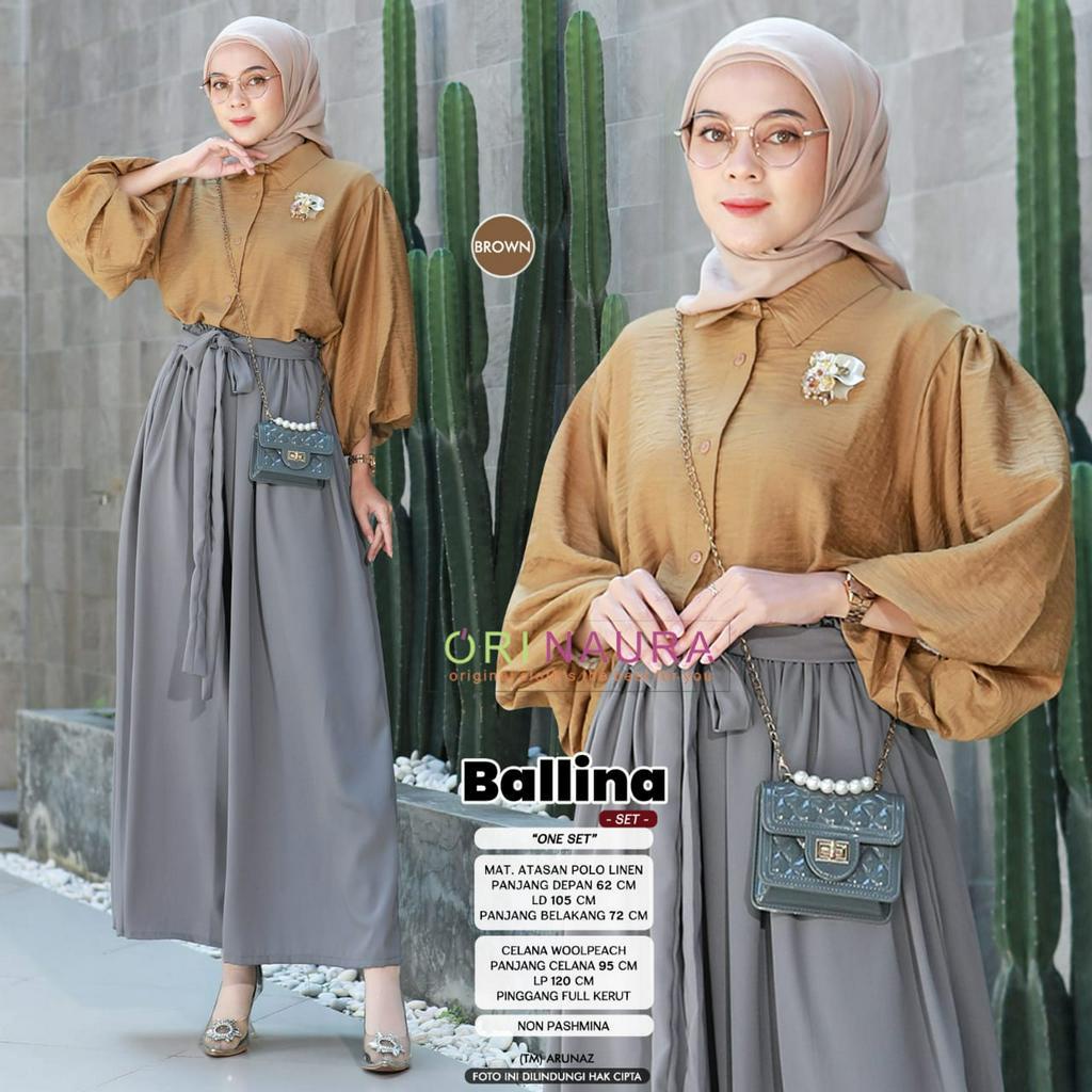 Balina One Set Setelan Wanita Muslim Polo Linen Original Produk By Orinaura