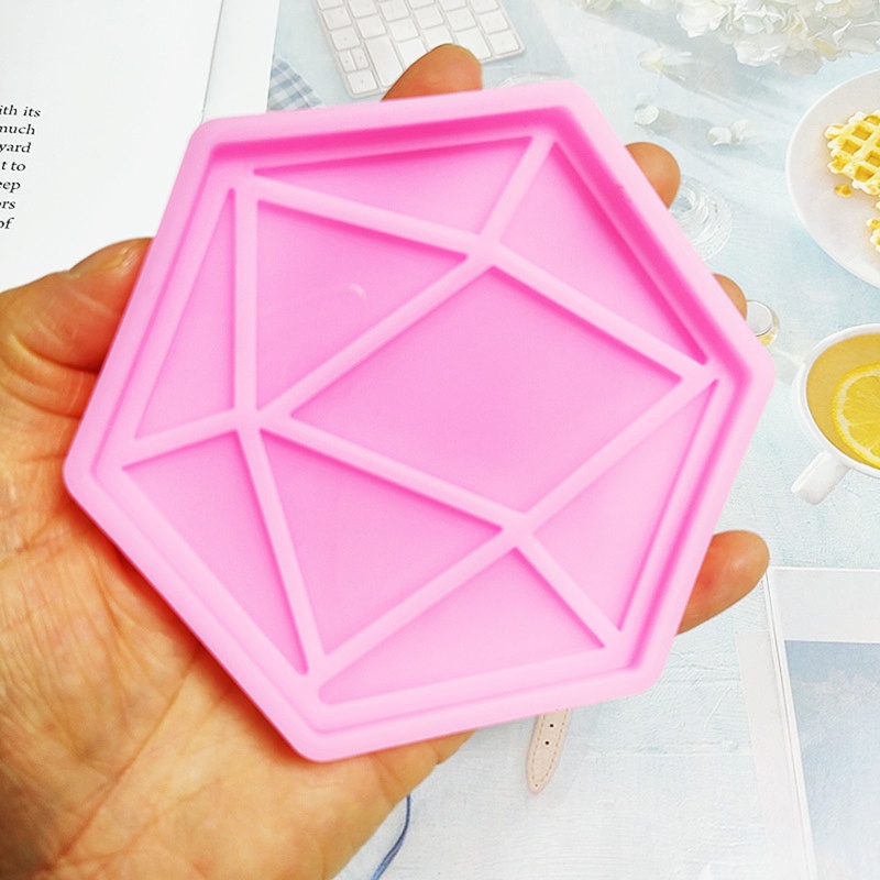 Siy Geometri Polygon/Round Coaster UV Crystal Epoxy Resin Mold Cup Mat Silicone Mold