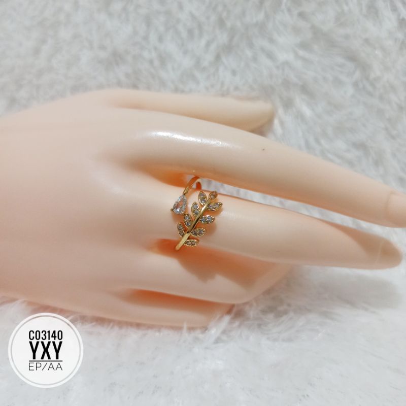 Cincin Yaxiya Motif Daun Zircon warna Gold (Uk7-8) C03140