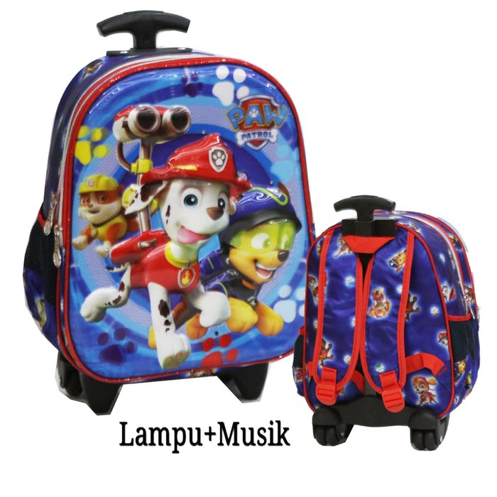 "Tas Trolley TK LAMPU   Music Paw Patrol 5D Timbul Hologram Dua Kantung"