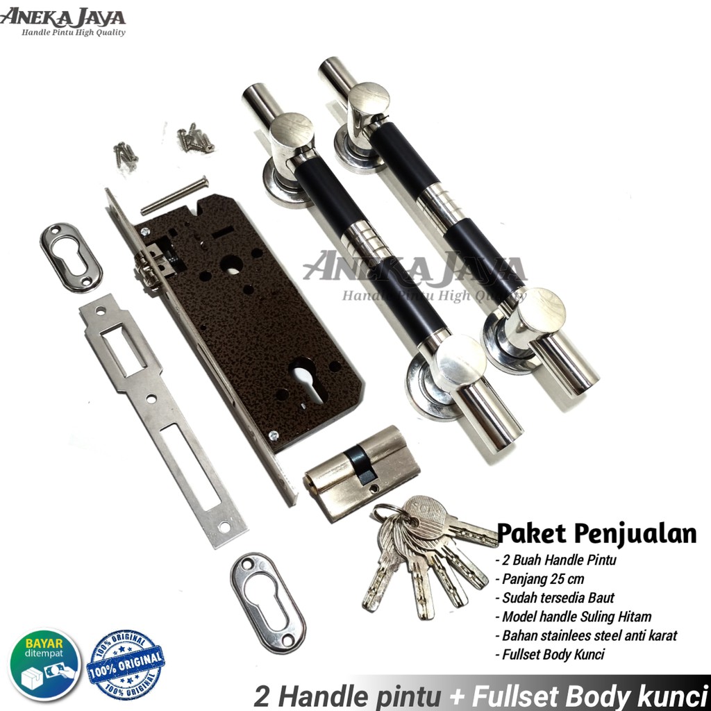 Satu set handle pintu rumah 25 cm murah minimalis tarikan pintu pull stainless gagang pintu hitam