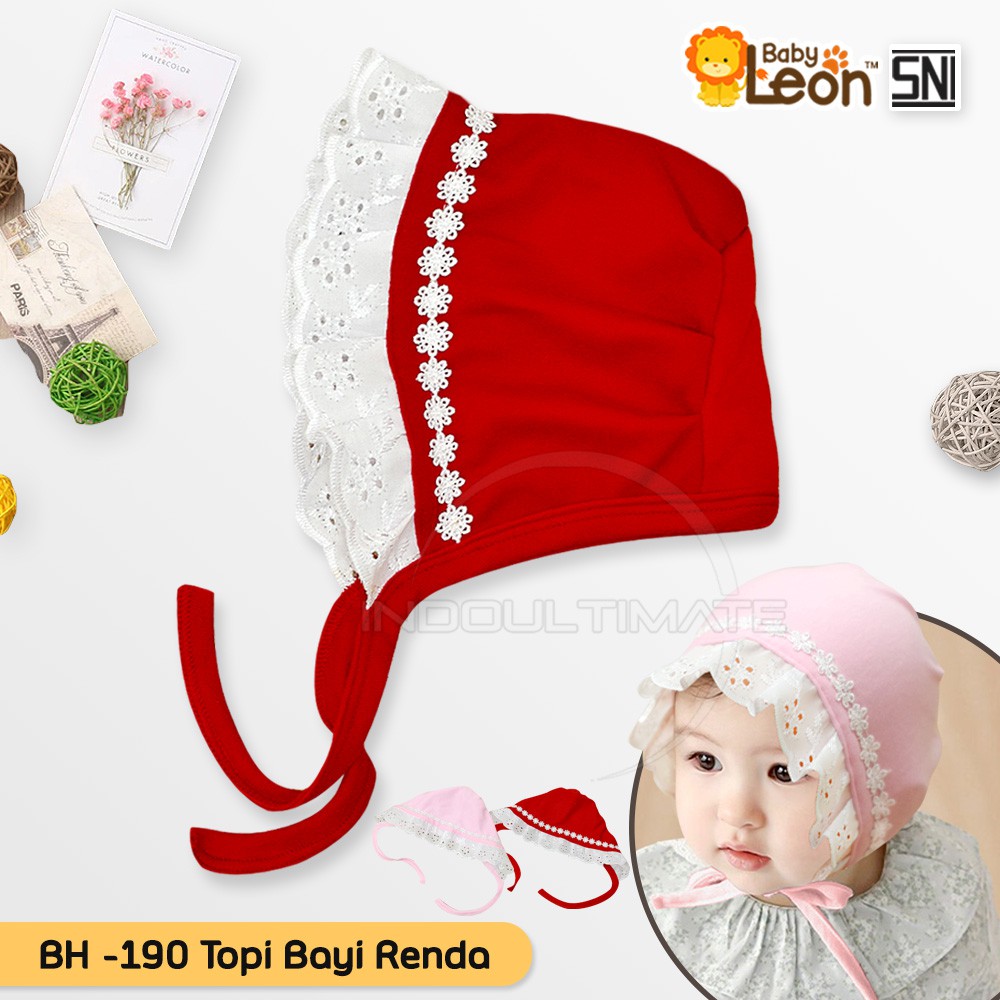 (0-6 Bulan) Topi Bayi Baru Lahir Topi Anak Bayi Perempuan Topi Renda Penutup Kepala Bayi BH-190-RED