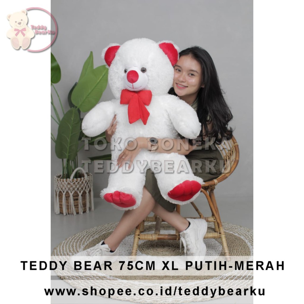 Boneka Teddy Bear Putih Merah 80CM JUMBO Khas Bandung