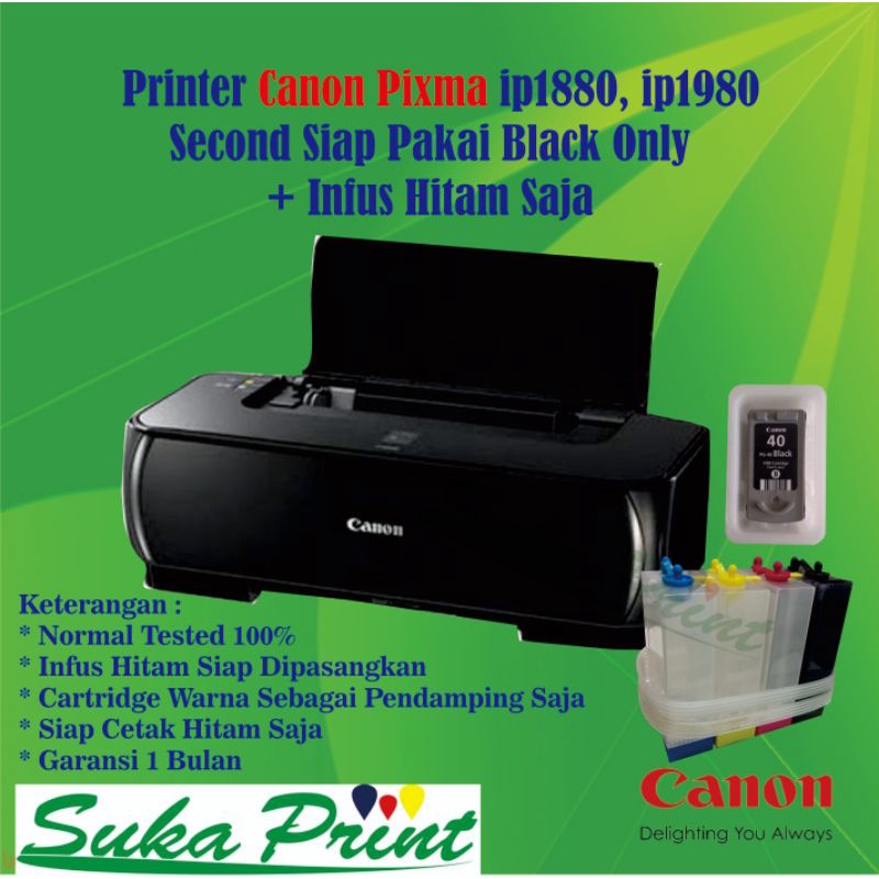 Printer Canon Pixma IP.1880 / IP.1980 Infus Hitam Tinta penuh