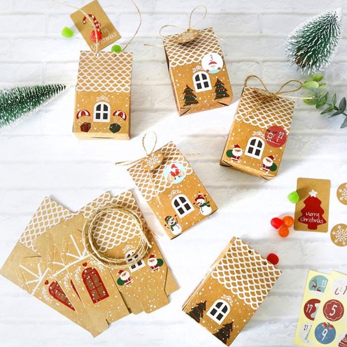 

24PCS KRAFT PAPER HOUSE SHAPE GIFT BAGS CHRISTMAS CANDY BOX COOKIES DC452CD3