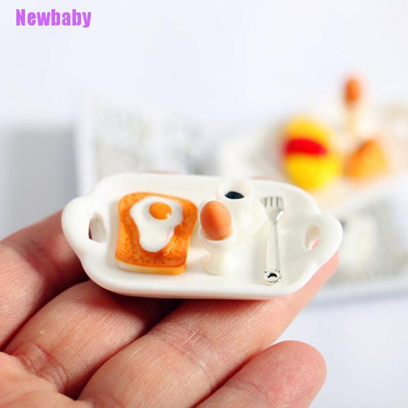 (Newbaby) Miniatur Piring Sarapan Telur / Roti Skala 1 / 12 1 / 6 Untuk Rumah Boneka