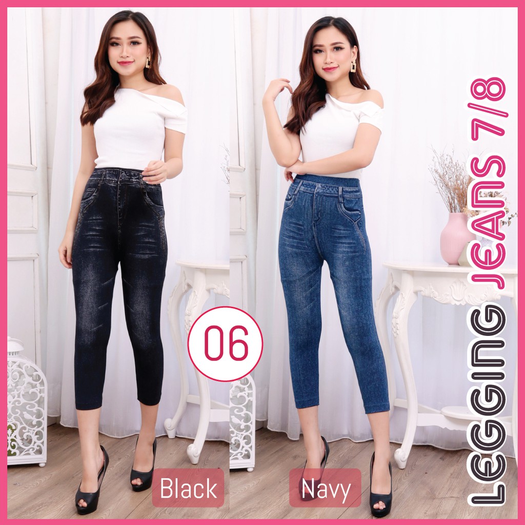 Koleksi Legging Jeans Pendek / Legging Jeans wanita / Legging pendek jumbo wanita