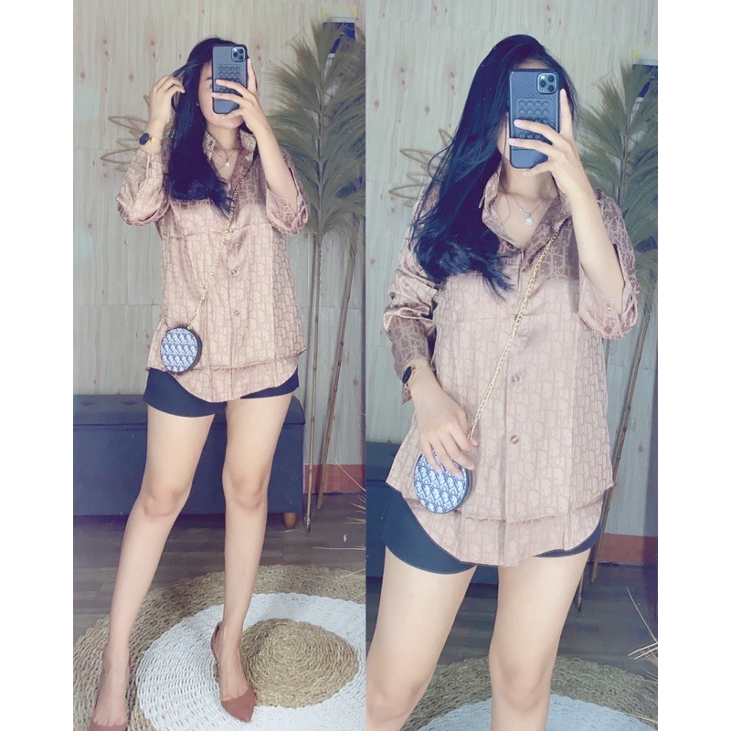 kemeja dior set tas mini bag