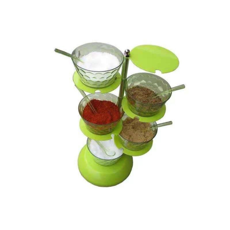 Rak Tempat Bumbu Putar 5 susun Wadah Bumbu Dapur Set Minimalis Kekinian