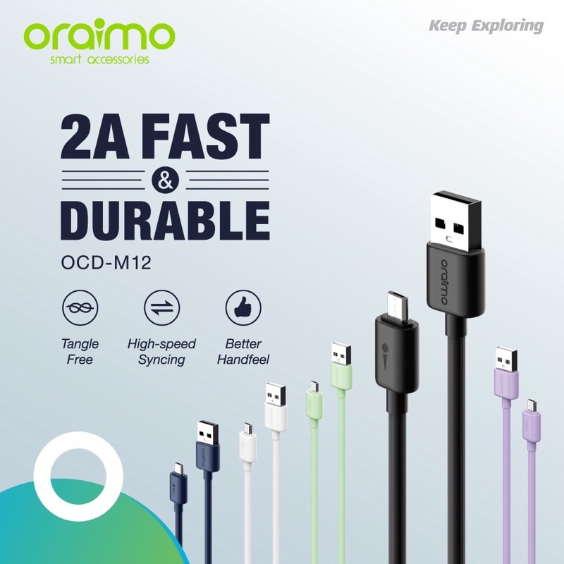 Oraimo OCD-M12 Kabel Data Micro USB Android Cable 2A Fast &amp; Durable - Garansi 1 Tahun