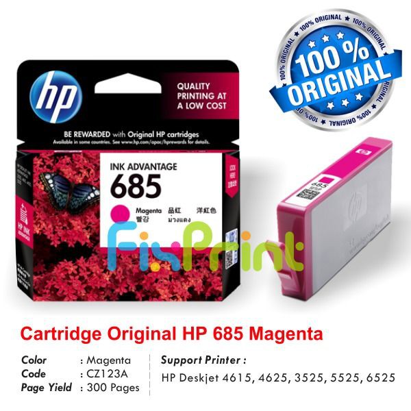 Catridge Tinta HP 685 Magenta Original Ink Cartridge CZ123AA Katrid Printer 4615 4625 3525 5525 6525
