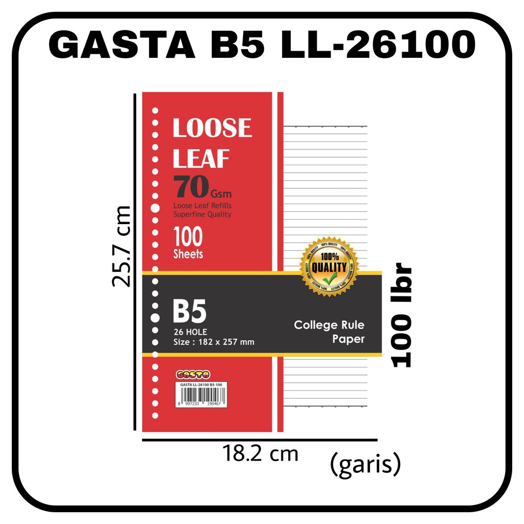 

Isi Kertas Loose Leaf Loose Leaf GASTA B5 LL-26100 Garis / Loose Leaf / Kertas Binder