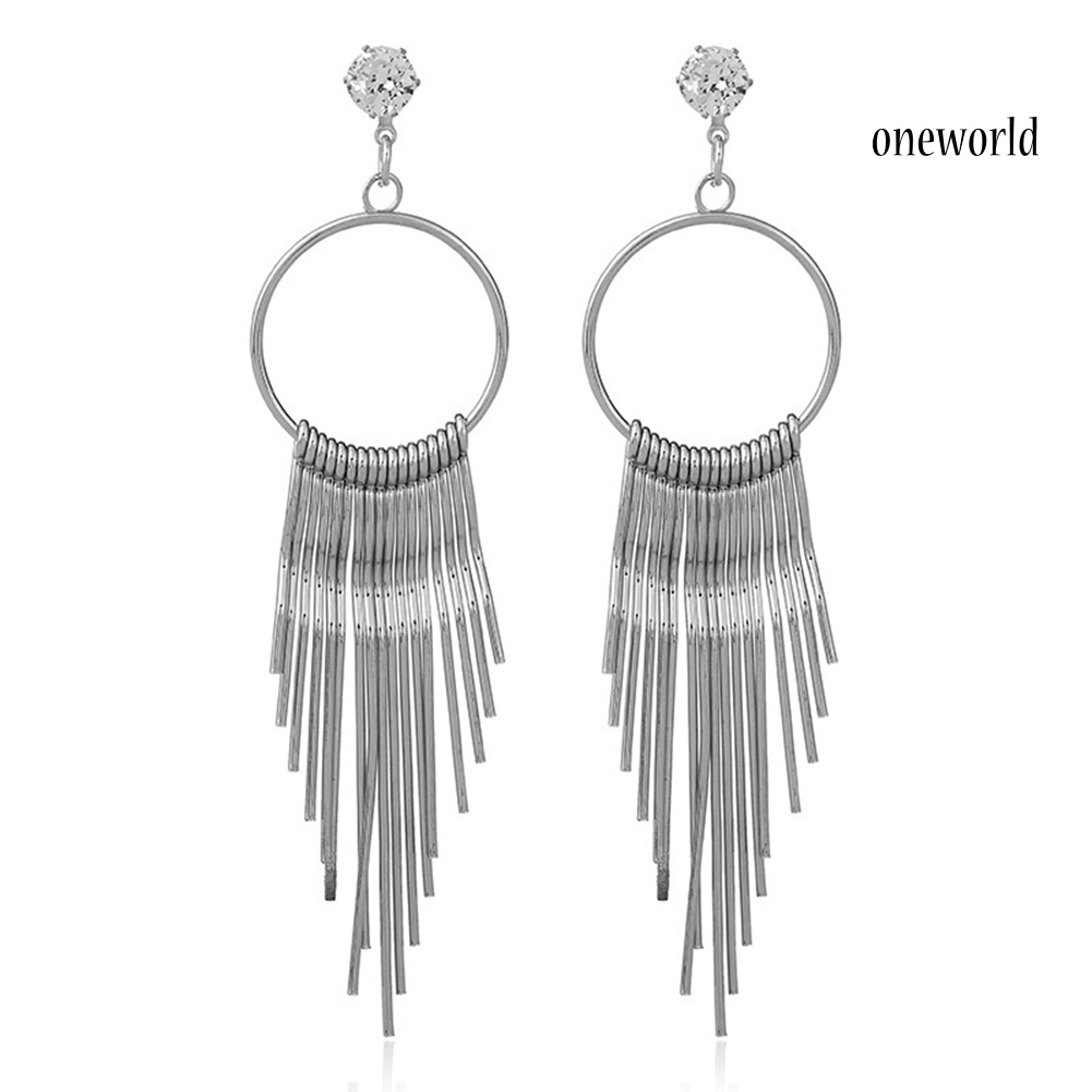 OW@ Fashion Women Zircon Tassel Anti Allergy Metal Long Earrings Statement Jewelry