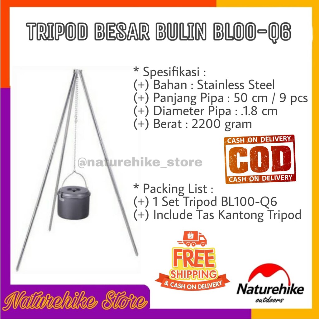 Tripod Besar Penyangga Cooking Pot Nesting Alat Masak Camping Outdoor Hiking Bulin BL100-Q6