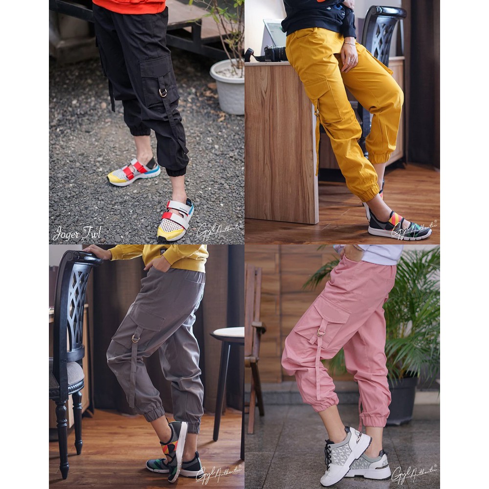 Celana Tactical Cargo Baggy Pants Bahan Katun Jogger Fashion Wanita