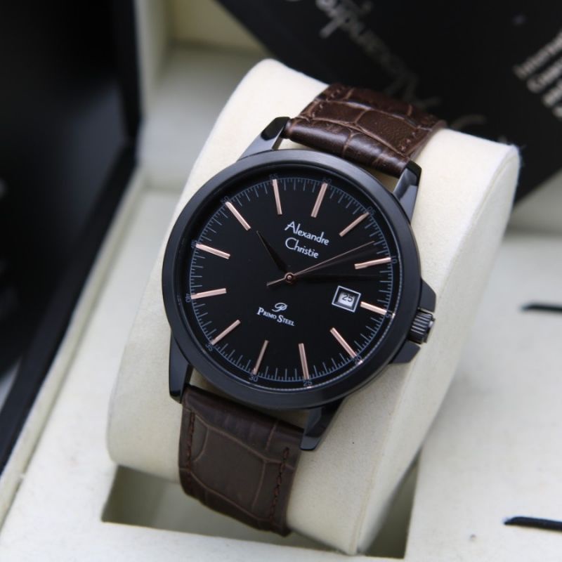 JAM KULIT PRIA ALEXANDRE CHRISTIE AC 1008 ORIGINAL BROWN BLACK