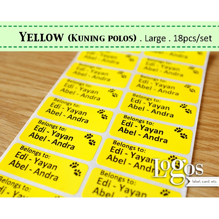 

Yellow LARGE. Stiker label nama waterproof stiker nama anak polos cute