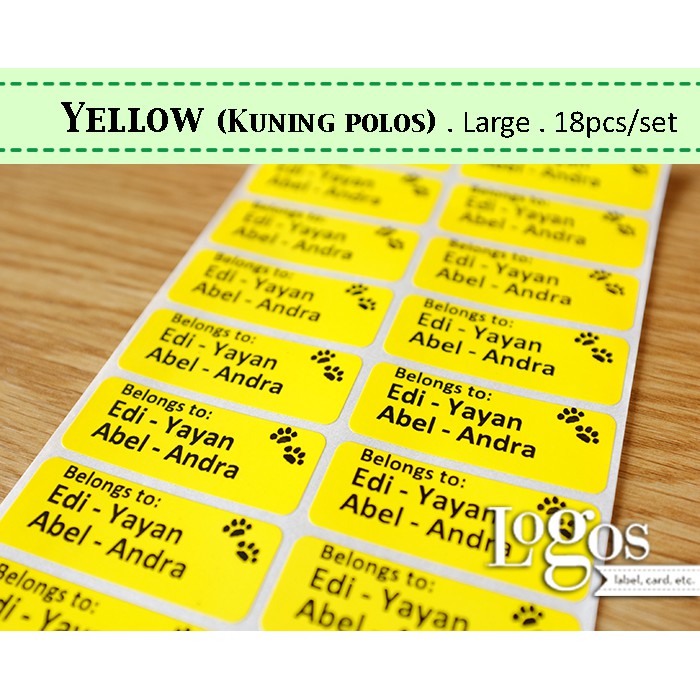 Yellow LARGE. Stiker label nama waterproof stiker nama anak polos cute