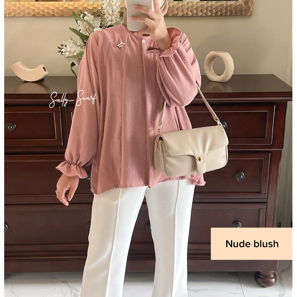 Anona crinkle airflow blouse wanita busui full kancing / oversized-Nude Blush