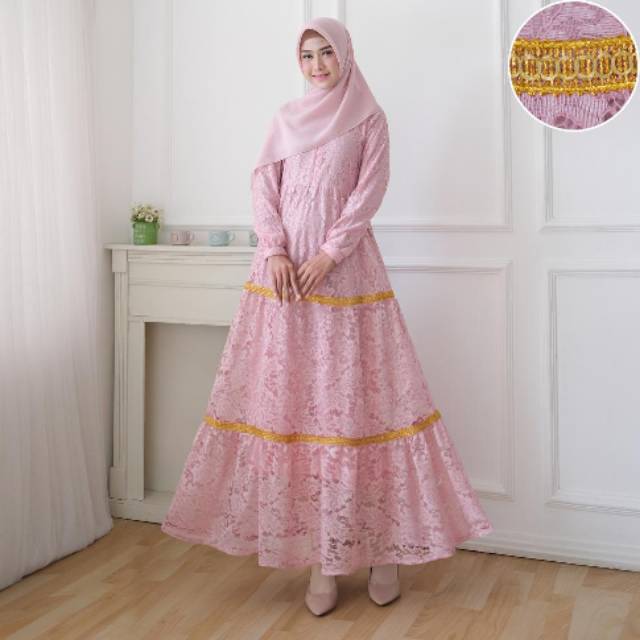GAMIS BRUKAT PINK / GAMIS PESTA PINK / GAMIS BROKAT MEWAH / BAJU PESTA KONDANGAN / GAMIS PINK POLOS