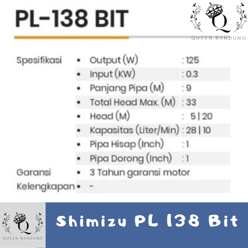 Pompa Air Shimizi PL-138 BIT Anti Karat