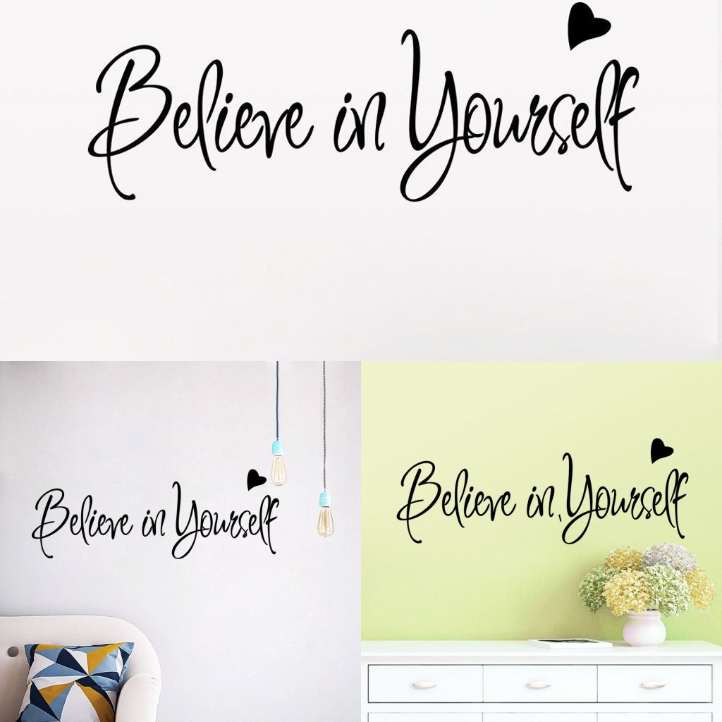 Diy Stiker Dinding Dengan Bahan Mudah Dilepas Gambar Tulisan &quot;Believe In Yourself&quot; Ukuran 20x55cm