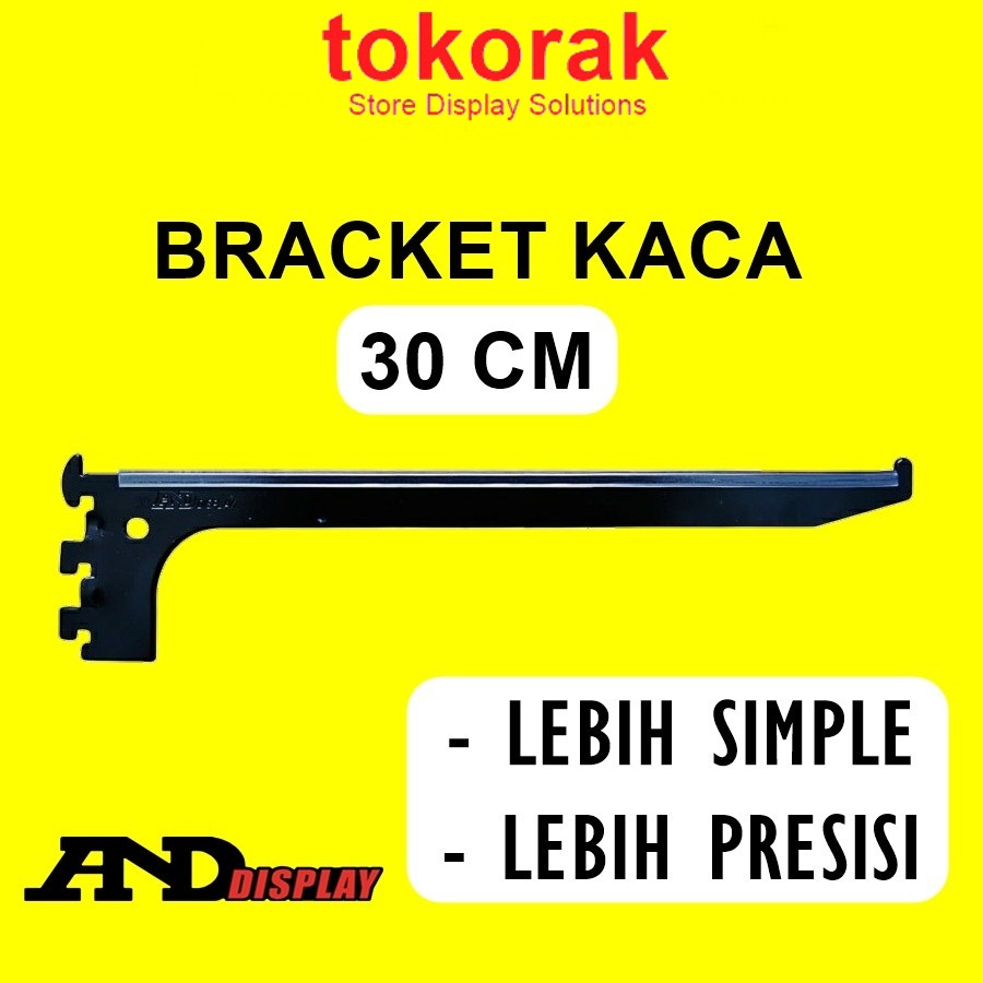 DAUN BRACKET KACA 30CM HITAM NEW DISPLAY SIKU PENYANGGA RAK BRAKET