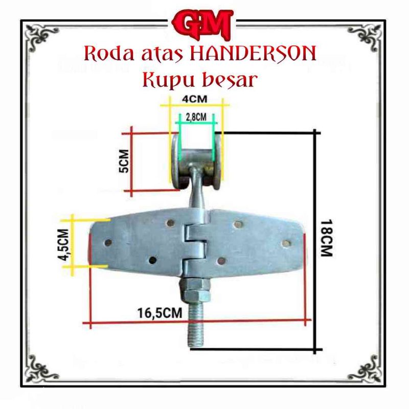 Roda atas pintu lipat besi gebyog HANDERSON kupu besar