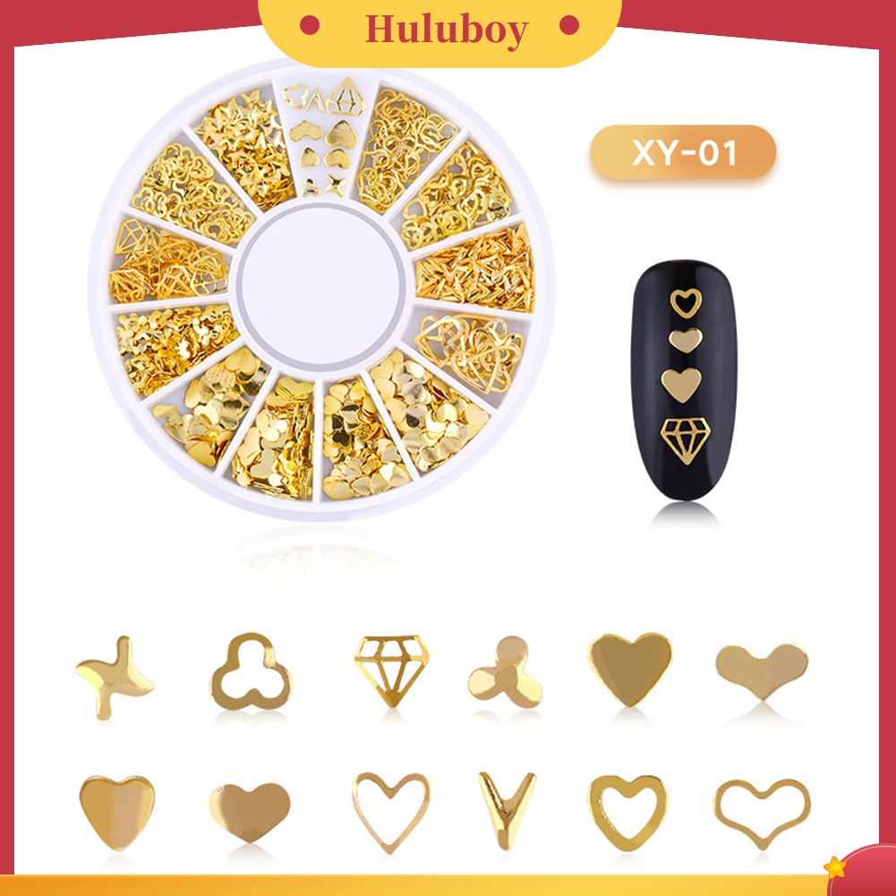 Huluboy Huluboy♡ Rivet Metal Metalik 3D Bentuk Hati / Bulan / Bintang Untuk Dekorasi Manicure