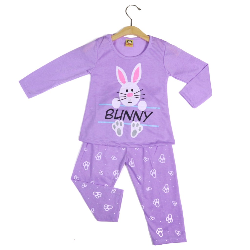 SETELAN FASHION ANAK SIKUNING  SRM21 BAJU ANAK PEREMPUAN MOTIF BUNNY BAHAN KAOS 2-6 TAHUN