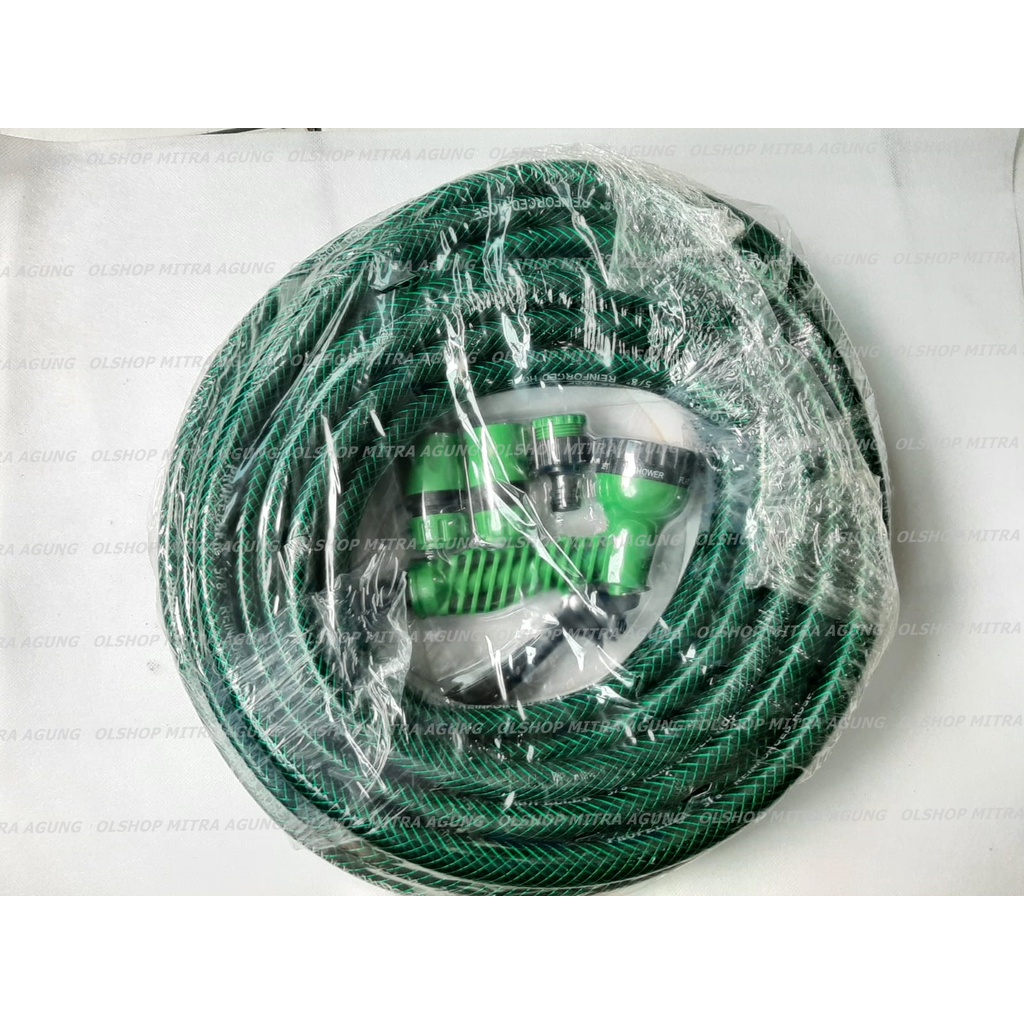 OLS Paket Selang Hijau Anti Lumut + Semprotan selang 5/8&quot; inch 15 Meter TERMURAH PAKET Selang Air Anti Lumut 5/8&quot; 15 Meter+Semprotan Variasi