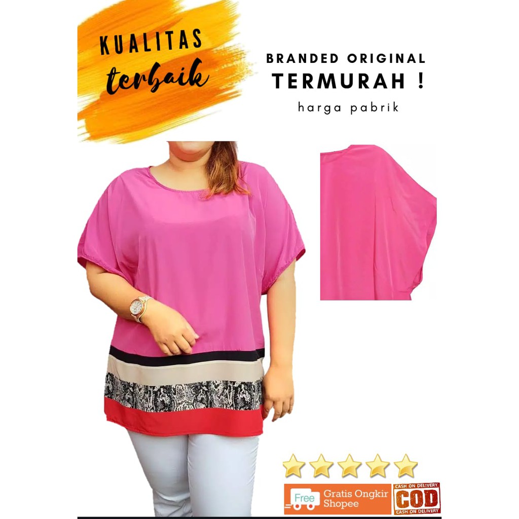 Baju Atasan Jumbo Big Size Wanita Pink Blouse
