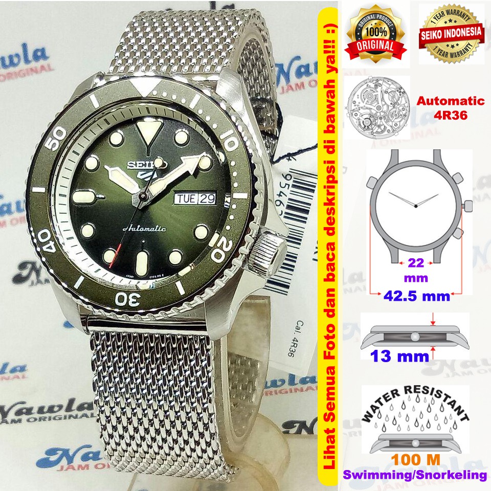 Seiko 5 Sports SRPD75K1 Automatic Green Dial - Jam Tangan Pria SRPD75