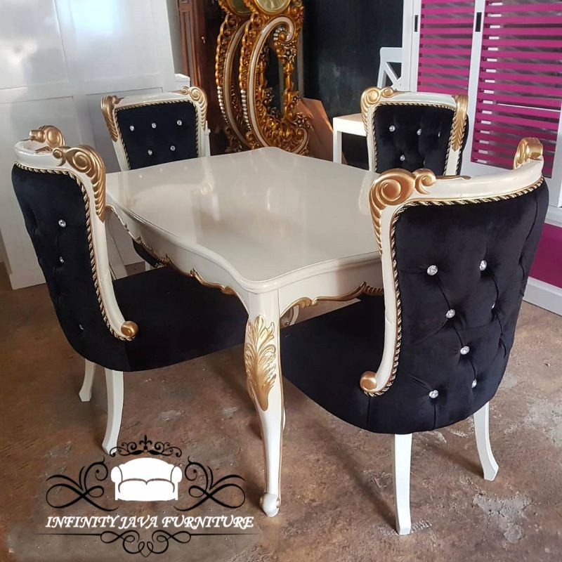 Set kursi meja makan Duco ukir gold(Dipan, Almari, Nakas, Tolet, Bufet tv, Meja Rias, Partisi)