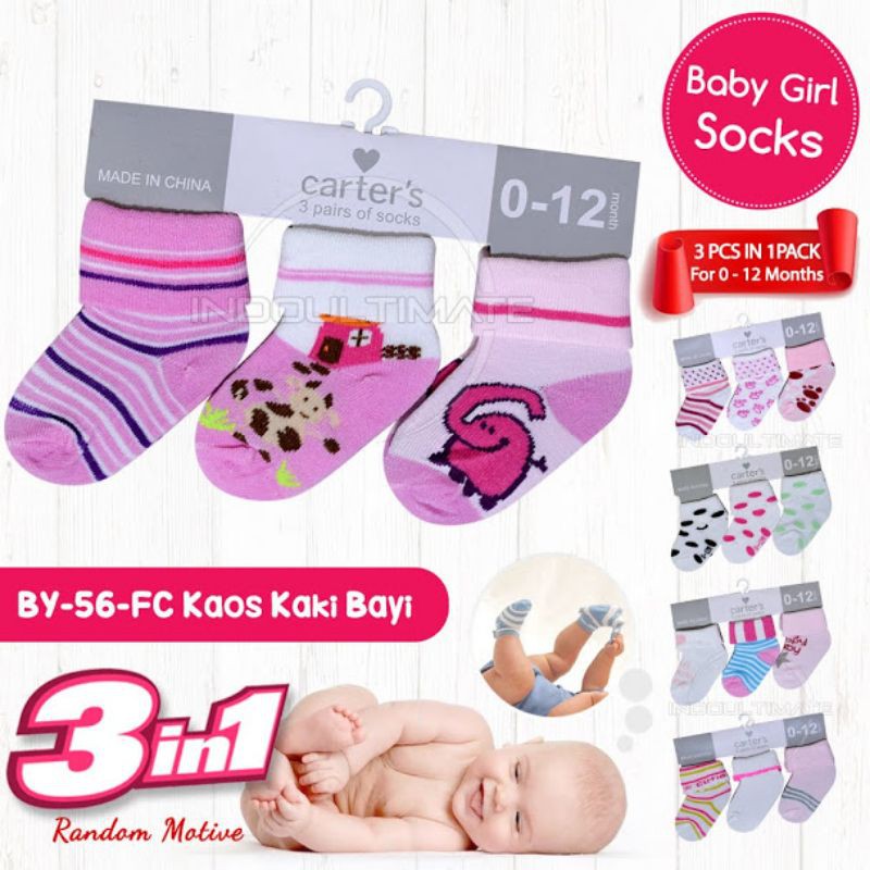 3pcs kaos kaki bayi 0-12 bulan cotton tebal perempuan laki-laki motif Random