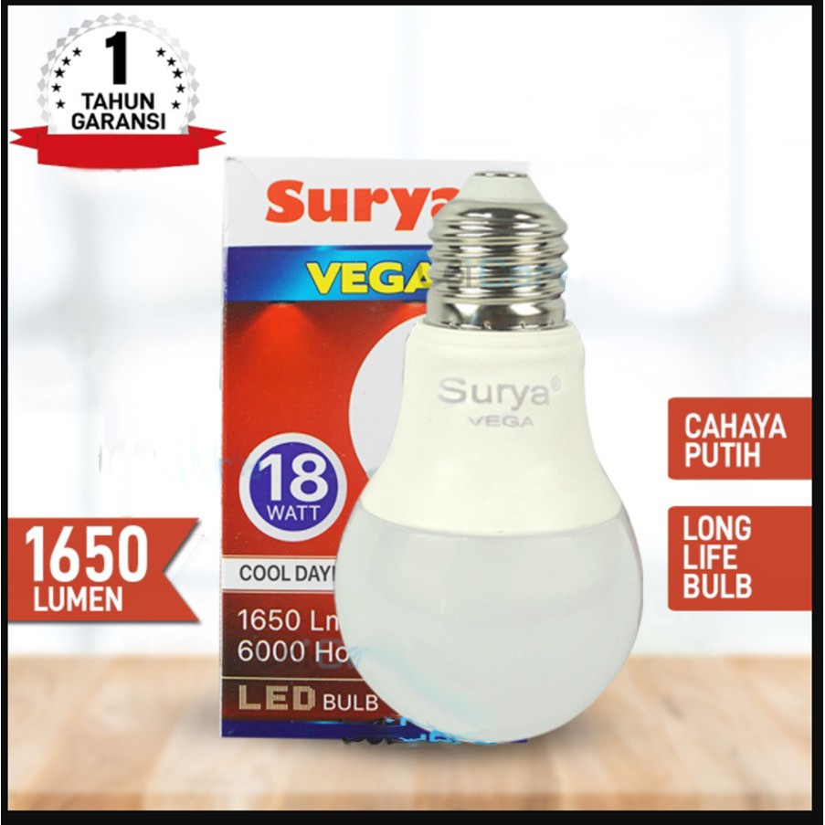 Lampu LED Putih Surya Vega 5W 7W 9W 12W 15W 18W Bohlam LED Daylight