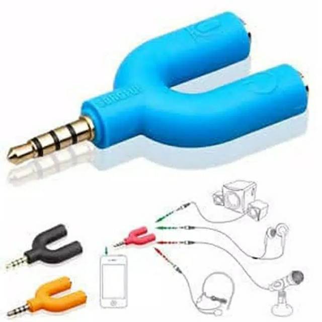 AUDIO SPLITTER JACK 3.5MM TO DUAL FEMALE U SHAPE 2 IN 1 SMULE VLOG YOUTUBE KARAOKE |2055