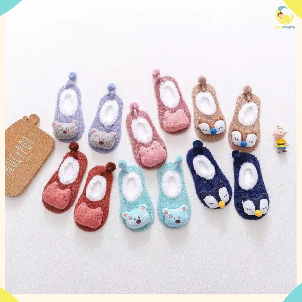 BABYLOVANTA SEPATU BAYI PREWALKER BULU LEMBUT ANTI SLIP / kaos kaki bayi import korea