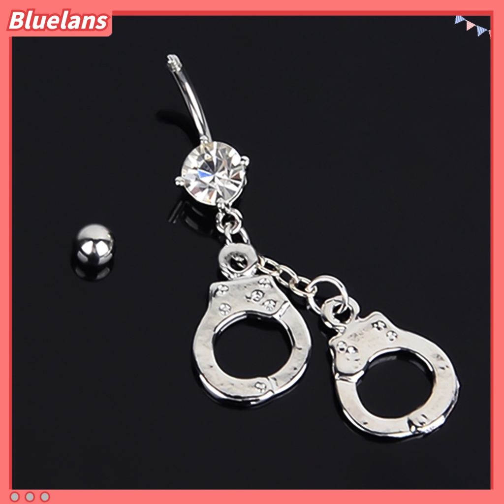 Bluelans Women Handcuffs Rhinestone Body Piercing Navel Belly Bar Button Barbell Ring