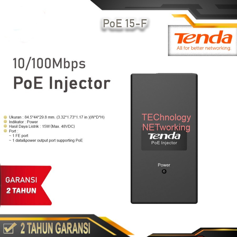 TENDA POE15F : PoE INJECTOR 48V 0.3A 802.3af