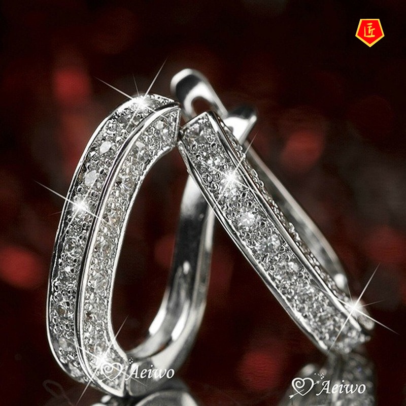 [Ready Stock]New U-Shaped Geometric Full Diamond Ear Clip