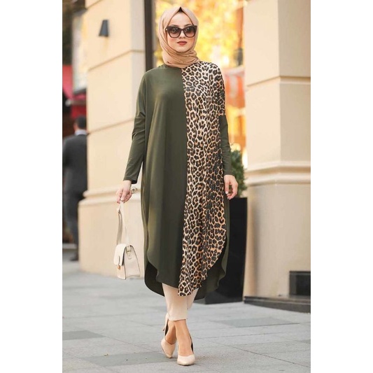 LEO TUNIK KOMBINASI TERBARU/ TUNIK WANITA KOMBINASI LEOPARD/ TUNIK CANTIK LENGAN PANJANG/ TUNIK MOTIF LEOPARD/ TUNIK TRENDY KEKINIAN