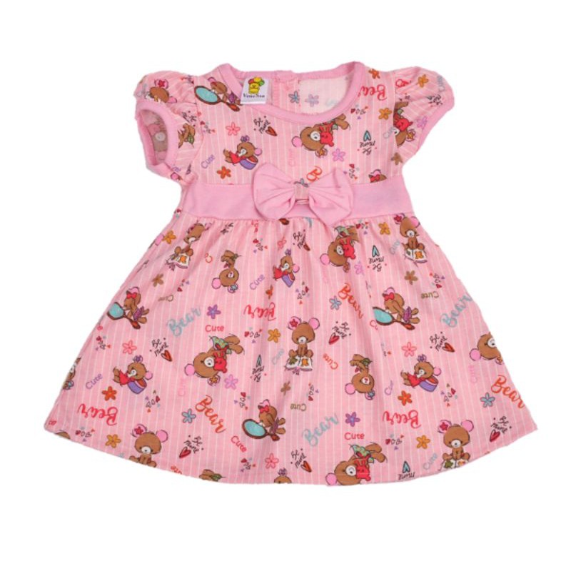 DRESS ANAK PEREMPUAN 1-2 TAHUN CUTE BE MINE BEAR WARNA KUNING PINK FANTA